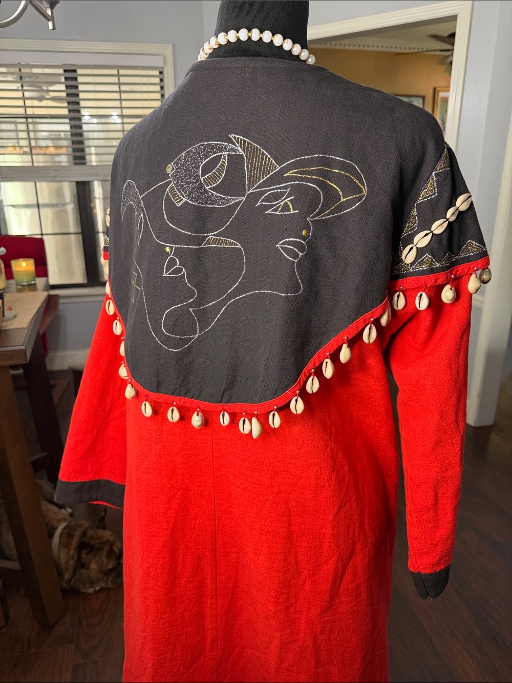 Source Unknown Red Long Sleeve Open-Front Dress with Black Trim - Picture 16 of 16